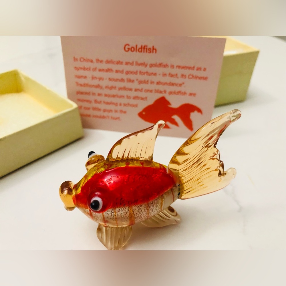 Art Red and Gold Glass Goldfish Figurine - Decorative Fish Collectible